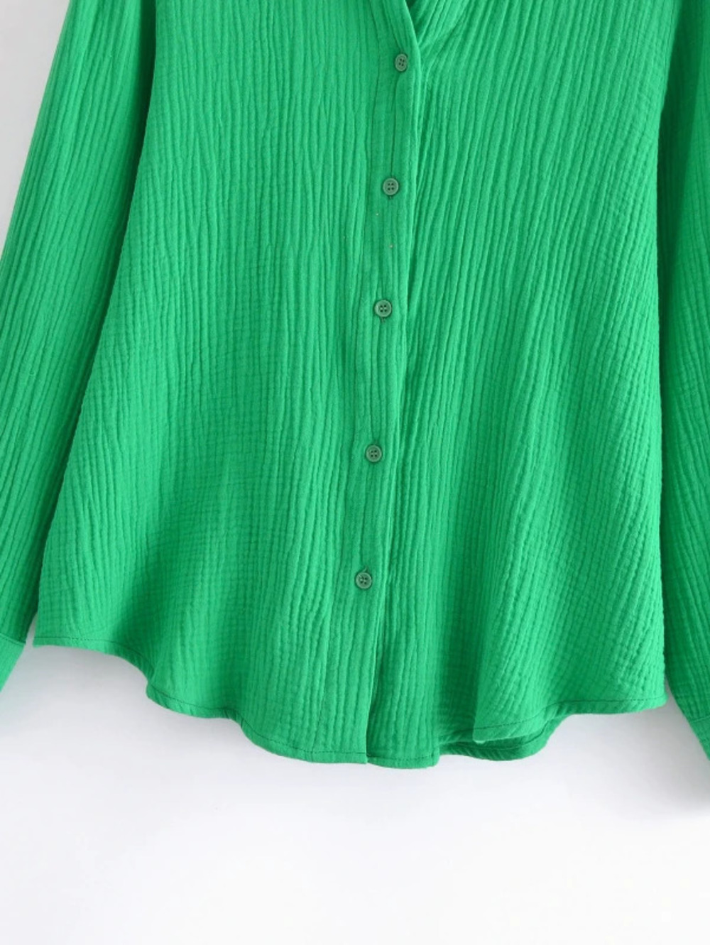 Spring Cotton Crinkle Spread Collar Long Sleeve Shirt
